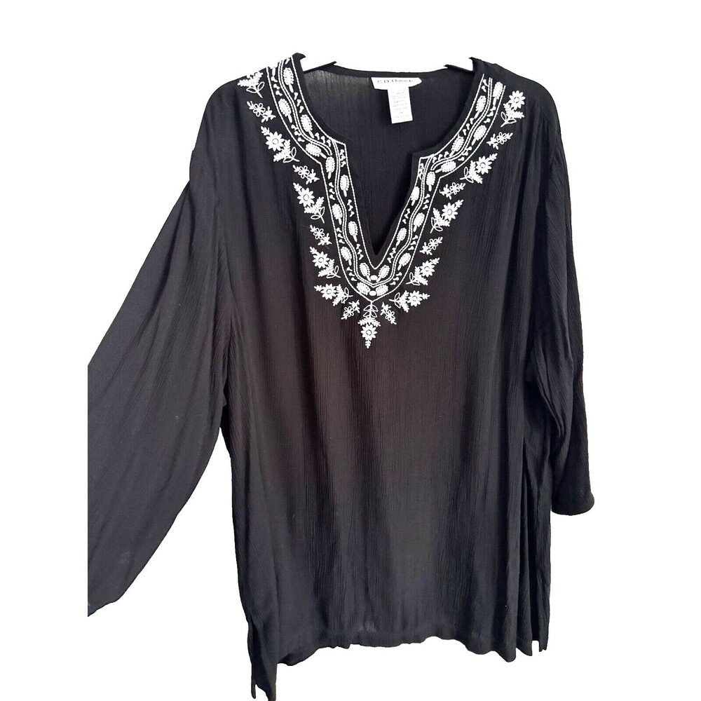 C D Daniels Embroidered Tunic Top Blouse Black Wo… - image 1